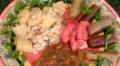 茨瓦納玉米粥、甜豆、純素香腸（茨瓦納語）