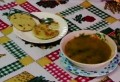 Arepas colombianas (pasteles de maíz) y sopa de mazorca (español)
