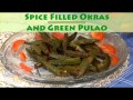 Fűszerrel töltött okra és indiai zöld pulao (hindi nyelven)