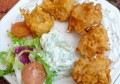 Onion Pakoras with Cucumber Raita Chutney & Savory Asparagus and Mushroom Tart 