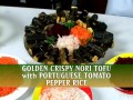 Aranybarna ropogós nori tofu portugál paradicsomos és paprikás rizzsel (portugálul)